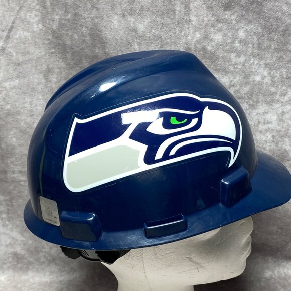 Seattle Seahawks MSA V-Gard Hard Hat Medium Size Adjustable OSHA ANSI Blue - Picture 5 of 9